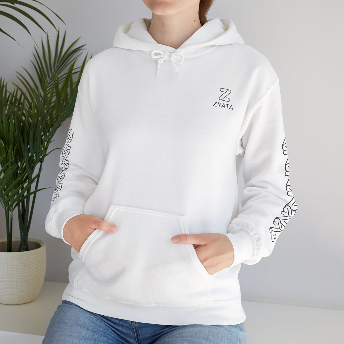 Zyata Minimalist Sleeve-Print Fleece Unisex Hoodie