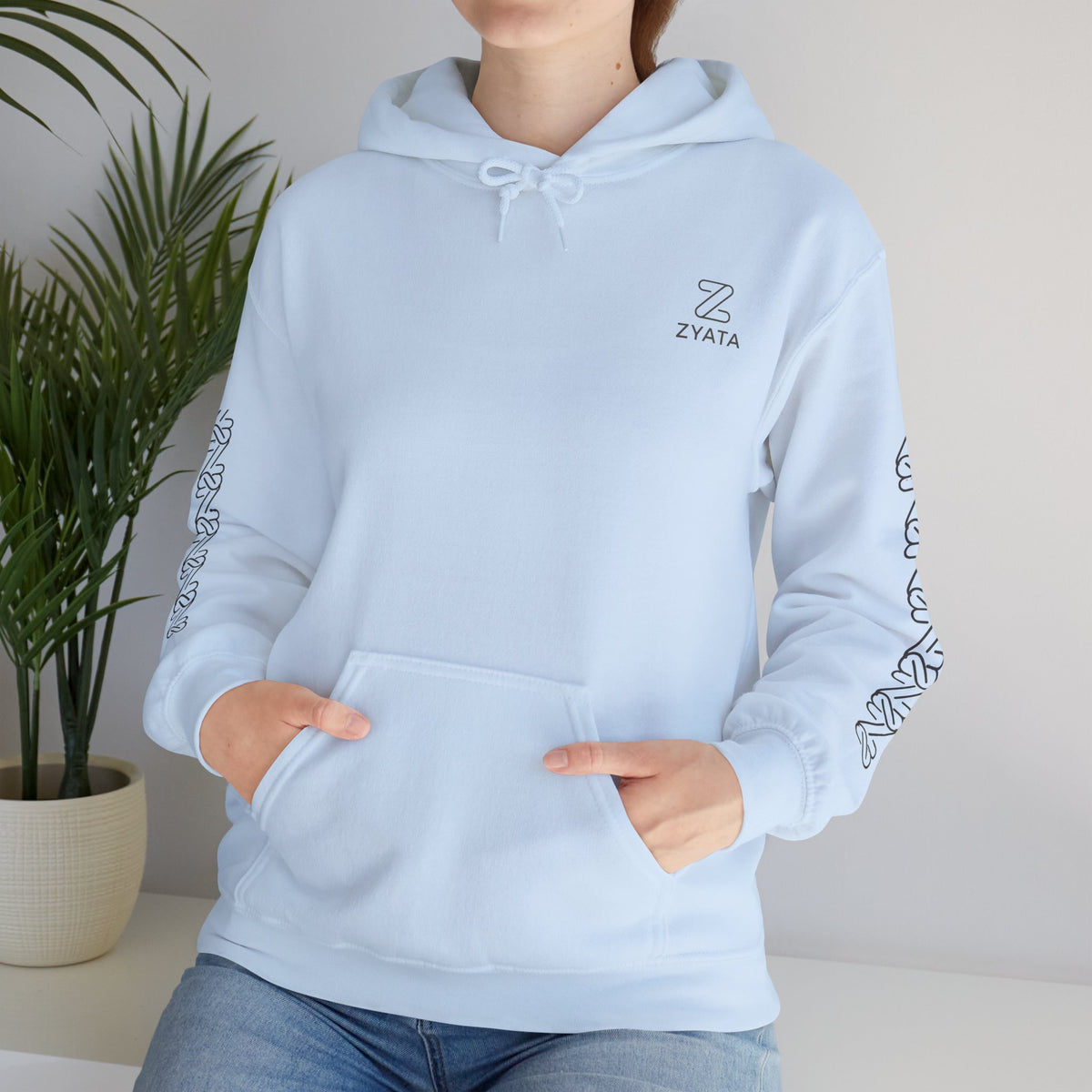 Zyata Minimalist Sleeve-Print Fleece Unisex Hoodie