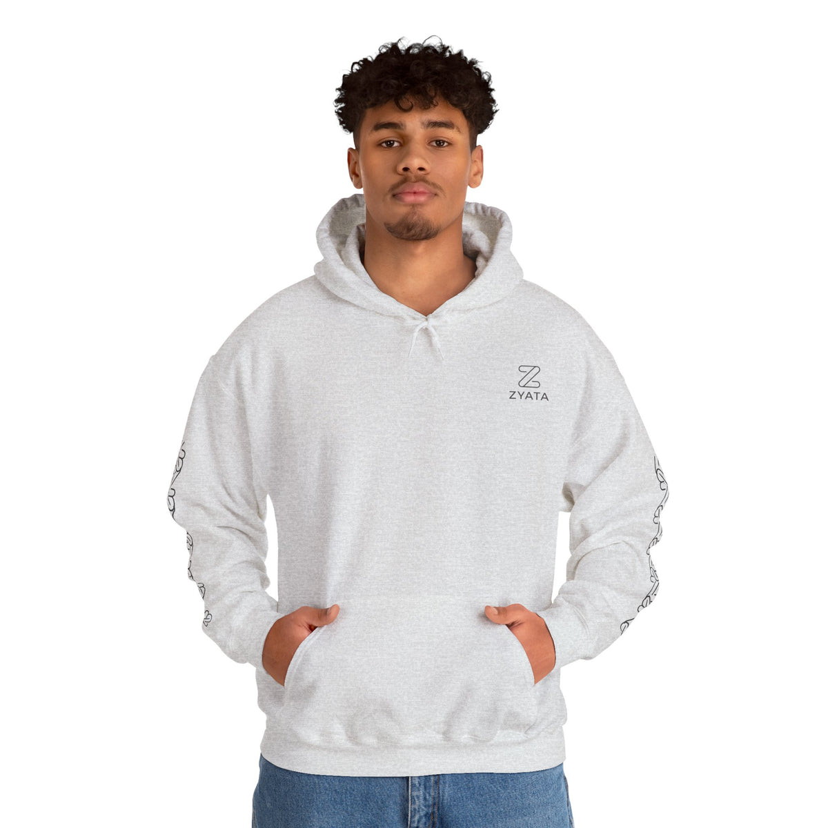 Zyata Minimalist Sleeve-Print Fleece Unisex Hoodie