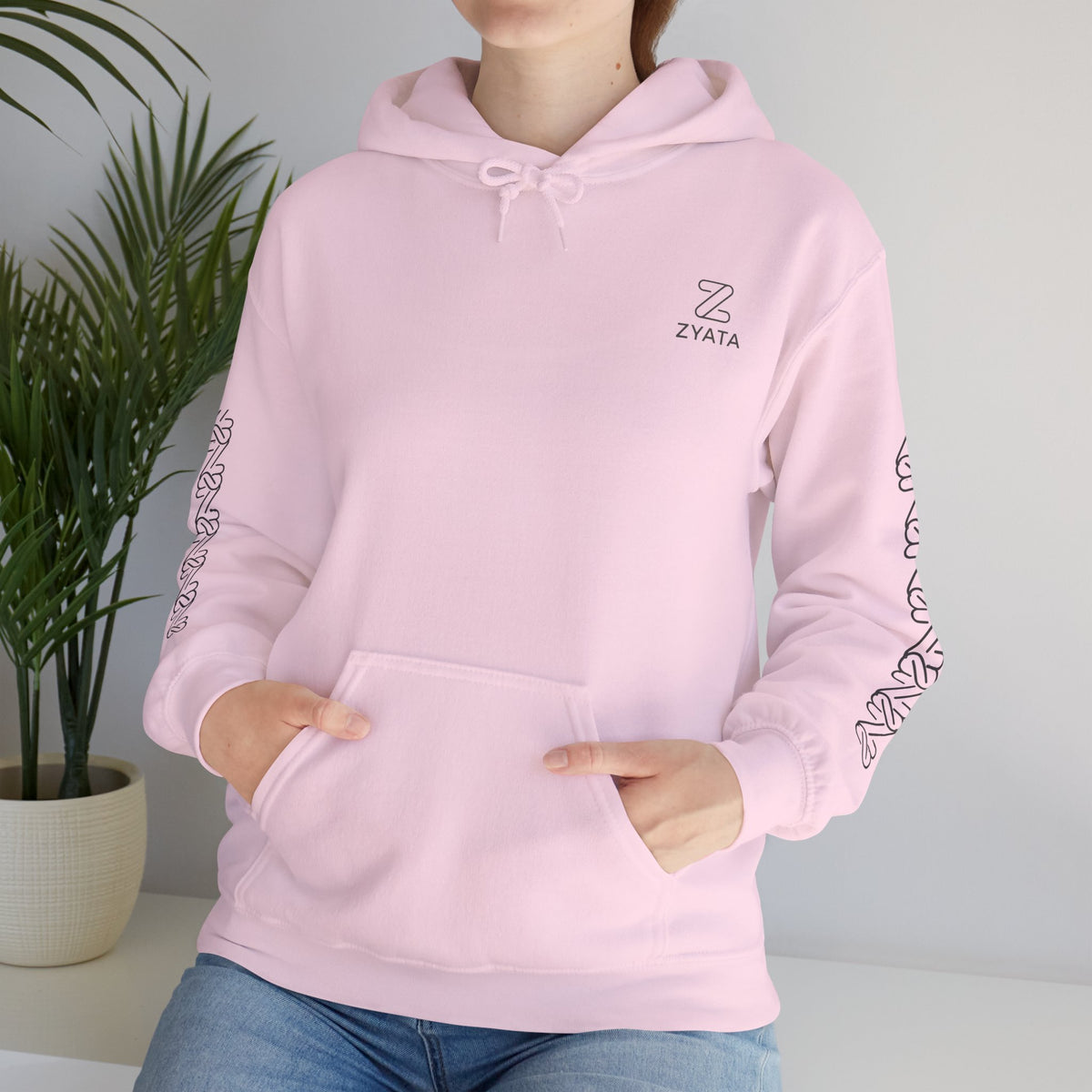 Zyata Minimalist Sleeve-Print Fleece Unisex Hoodie