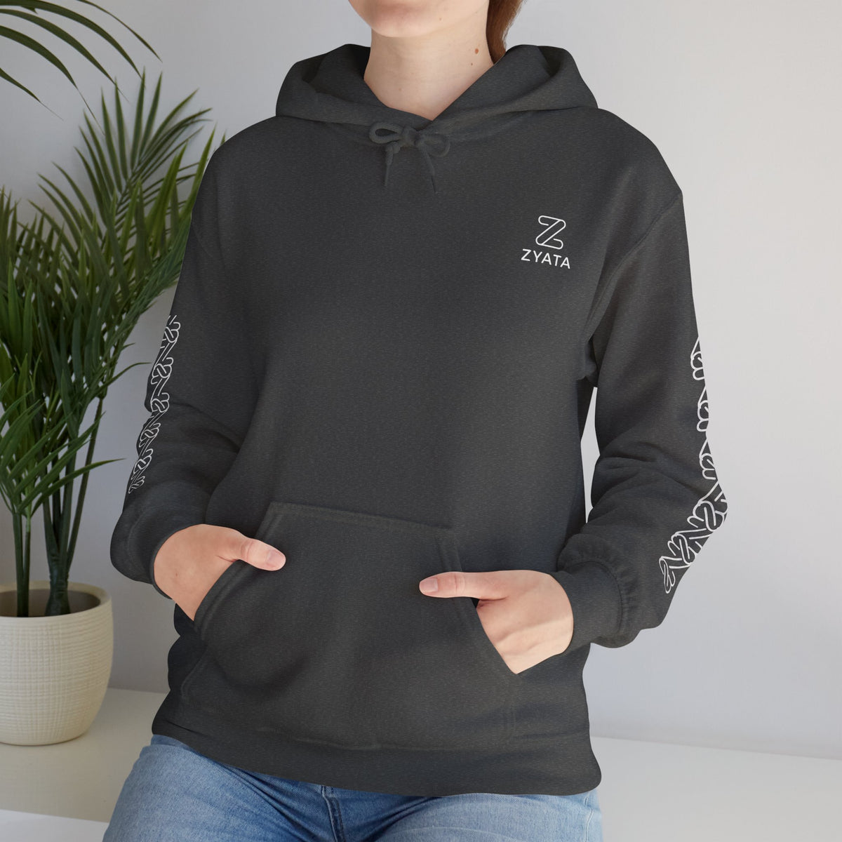 Zyata Minimalist Sleeve-Print Fleece Unisex Hoodie