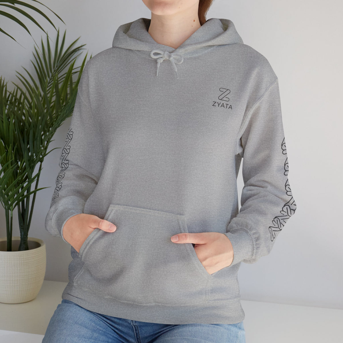 Zyata Minimalist Sleeve-Print Fleece Unisex Hoodie