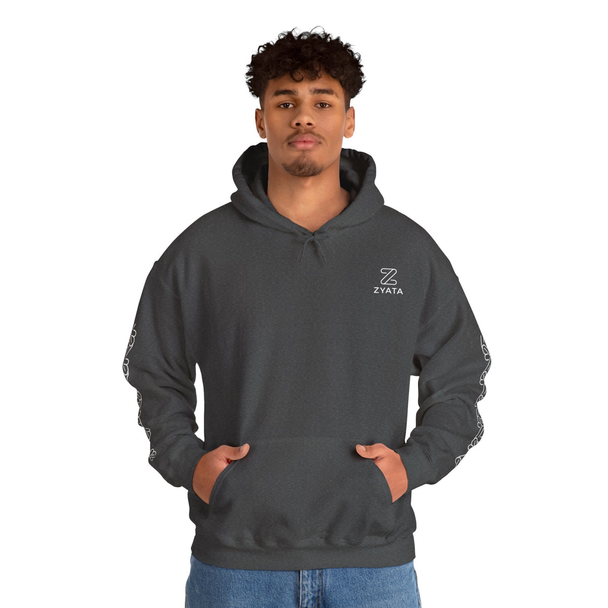 Zyata Minimalist Sleeve-Print Fleece Unisex Hoodie