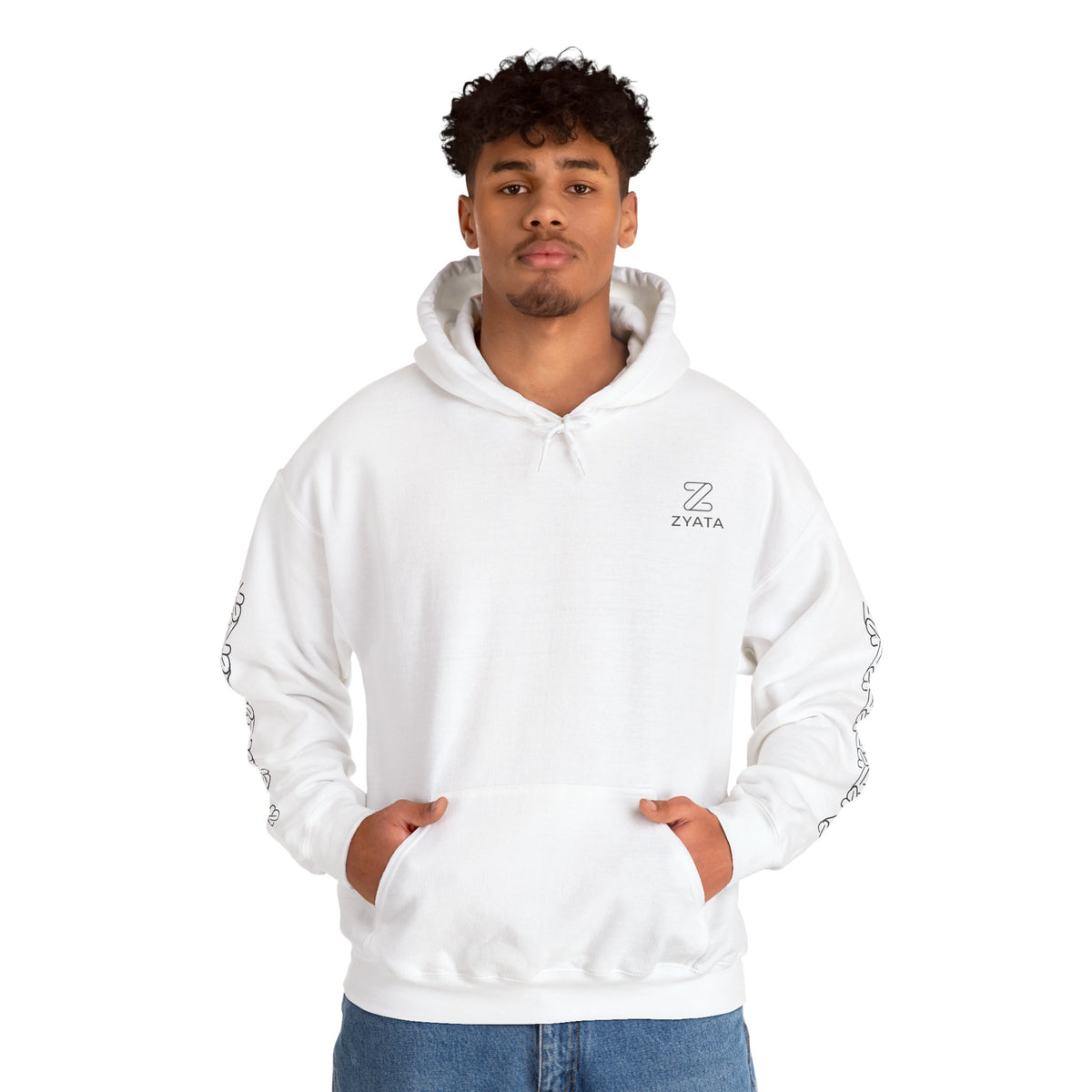 Zyata Minimalist Sleeve-Print Fleece Unisex Hoodie
