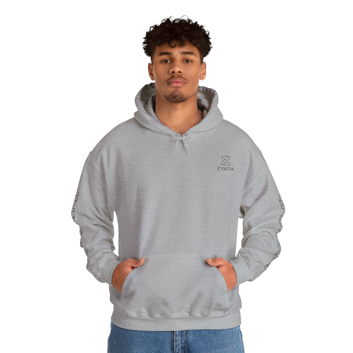 Zyata Minimalist Sleeve-Print Fleece Unisex Hoodie