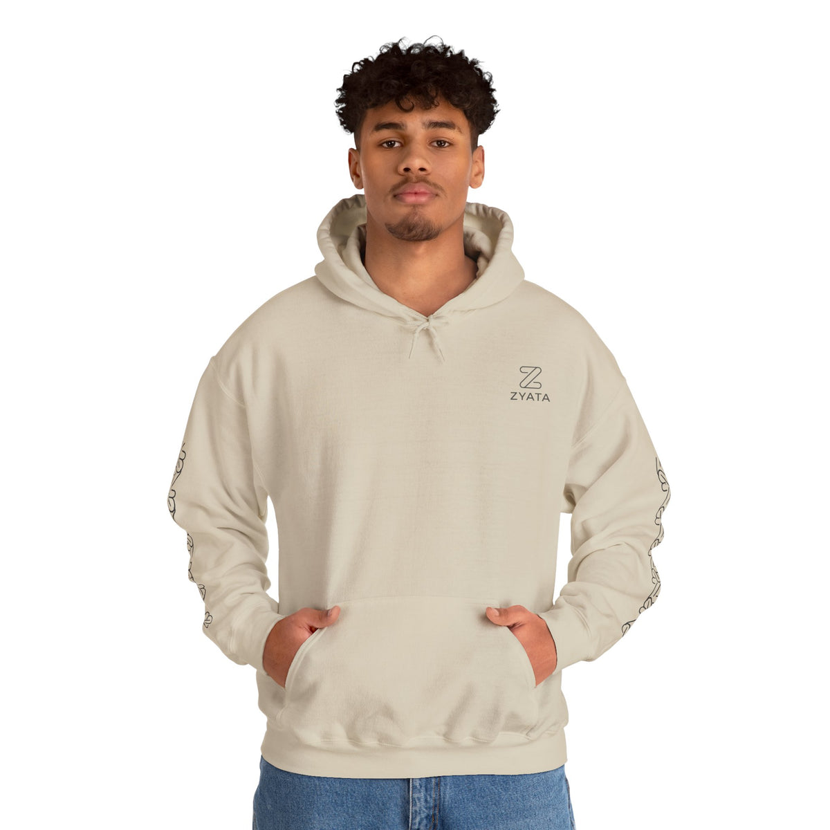 Zyata Minimalist Sleeve-Print Fleece Unisex Hoodie