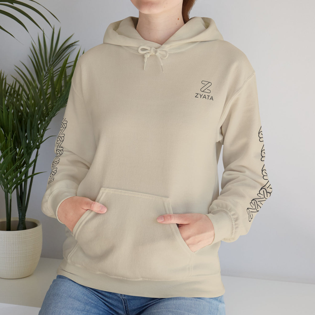 Zyata Minimalist Sleeve-Print Fleece Unisex Hoodie
