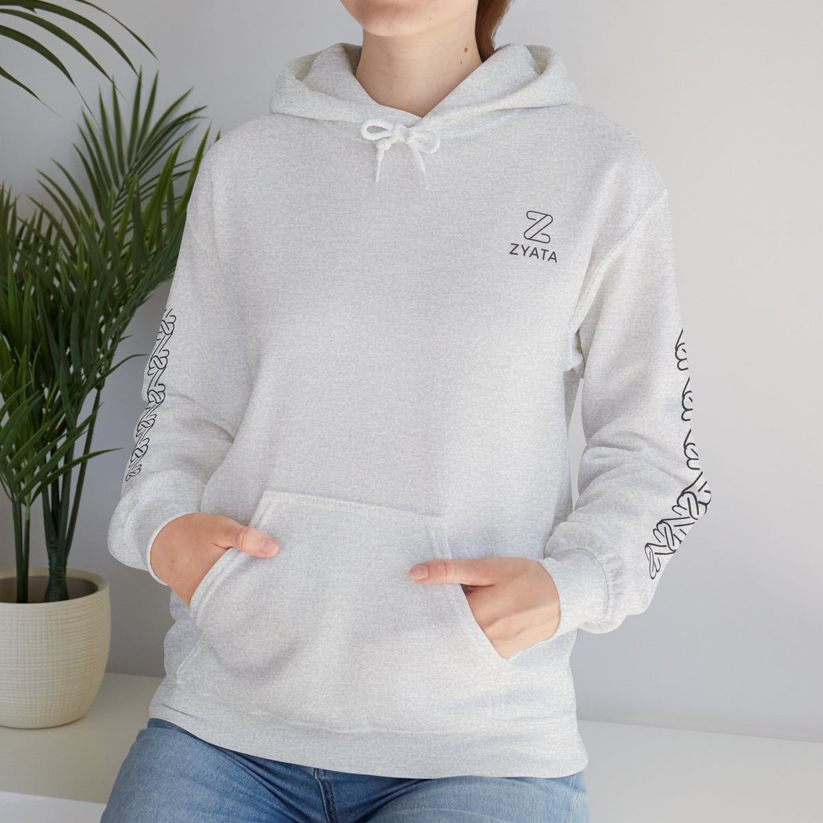 Zyata Minimalist Sleeve-Print Fleece Unisex Hoodie
